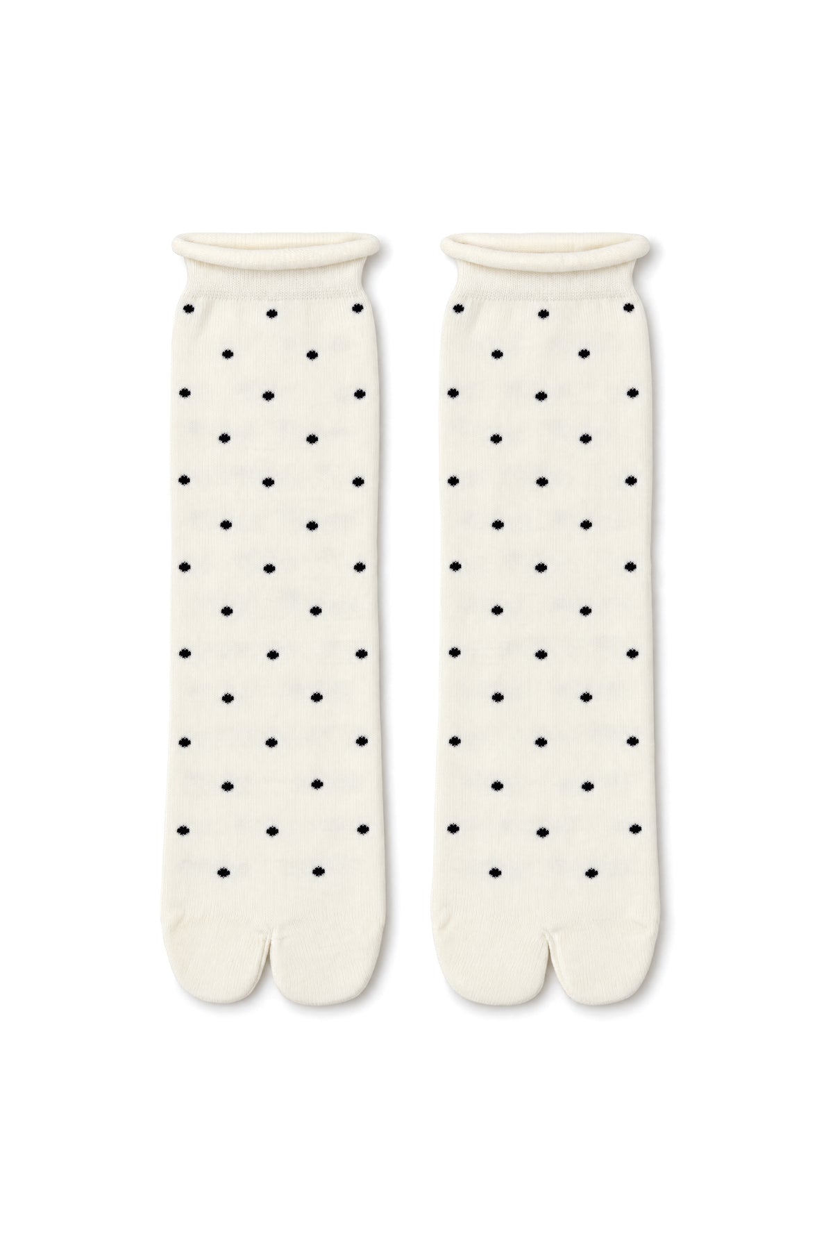 Tabi Dot Socks, ivory tabi socks with black dots by Maison Nakamoto