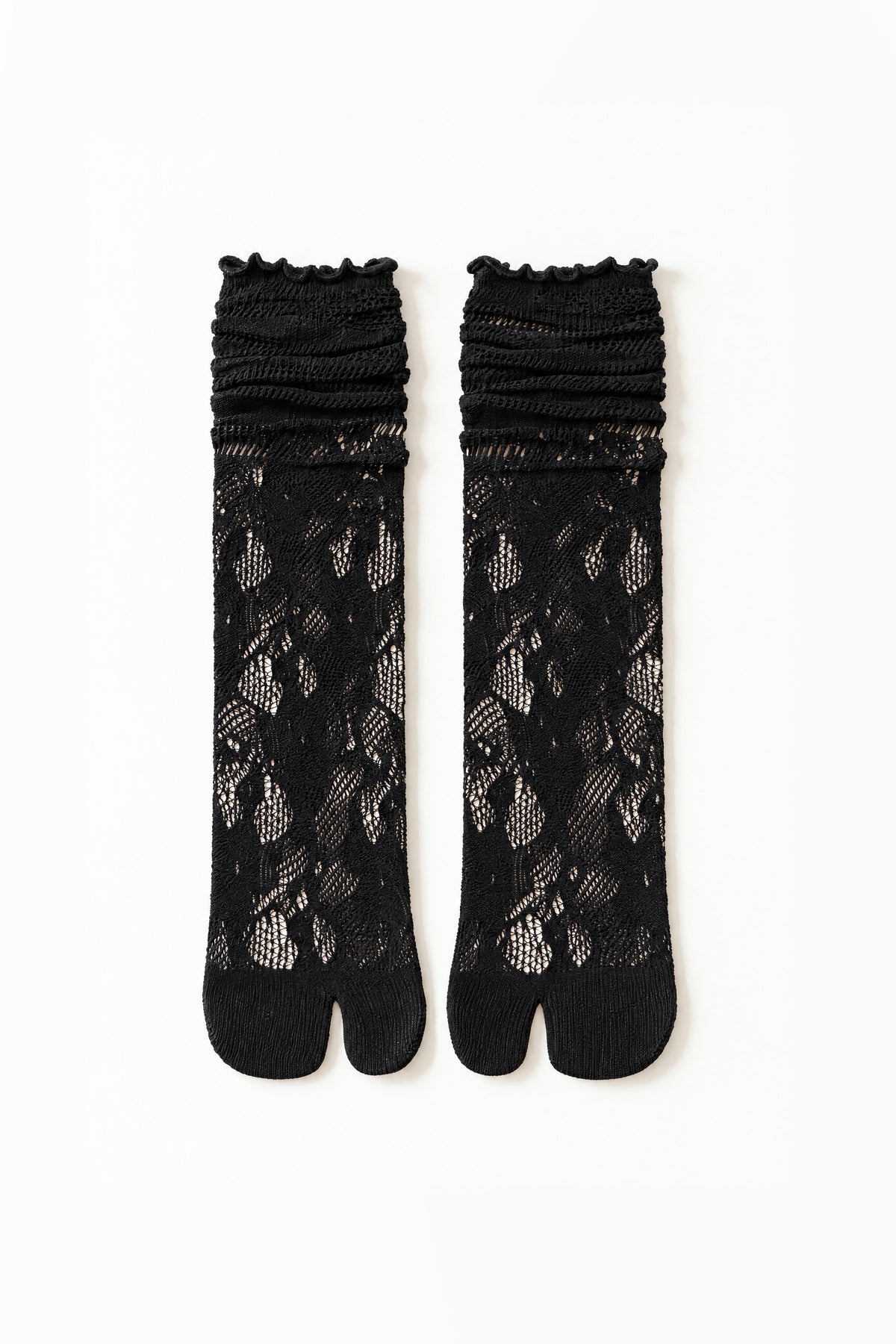 Tabi Lace Socks in black, pair laid flat