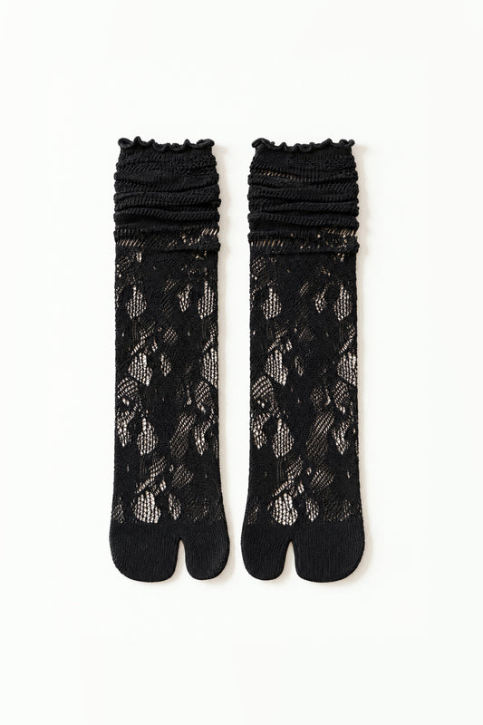 Tabi Lace Socks in black, pair laid flat